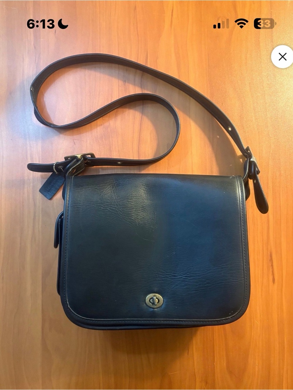 COACH Black Leather Messenger Vintage Bag NT-4903